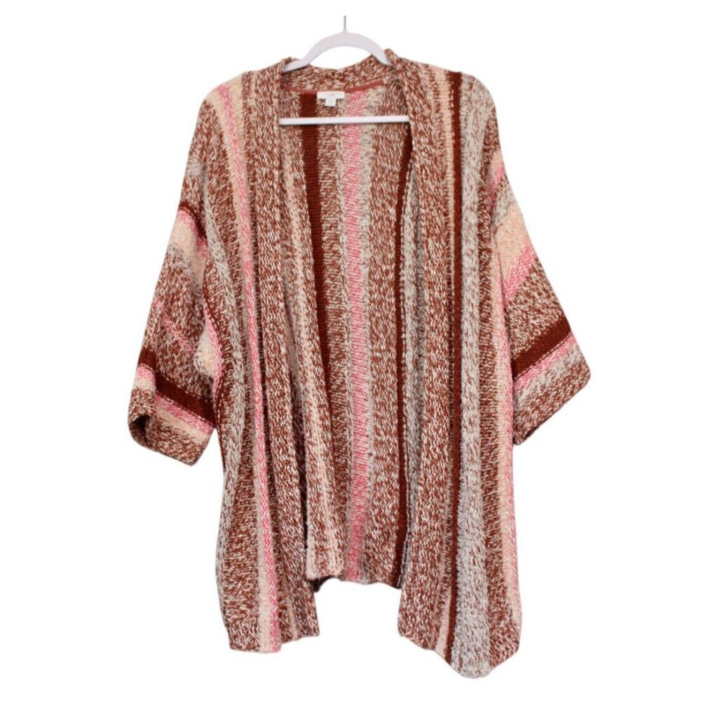 J Jill Long Cardigan Size Large Tall Striped Knit Cotton Boho Hippie Lagenlook